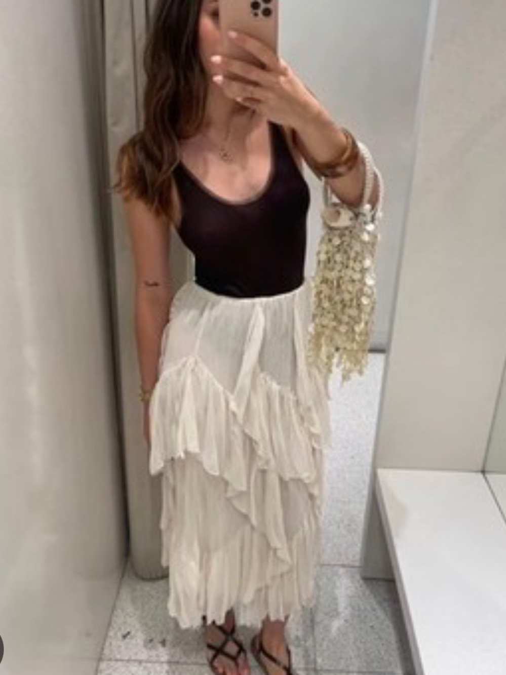 Zara Ivory Ruffle Tiered Maxi Skirt NWT Size Medium 8634/375/251 - Picture 5 of 8